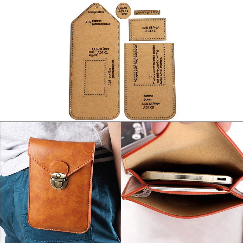 DIY Mini Handmade Leather Mobile Phone Bag Sewing Template - Perfect for Leather Lovers!