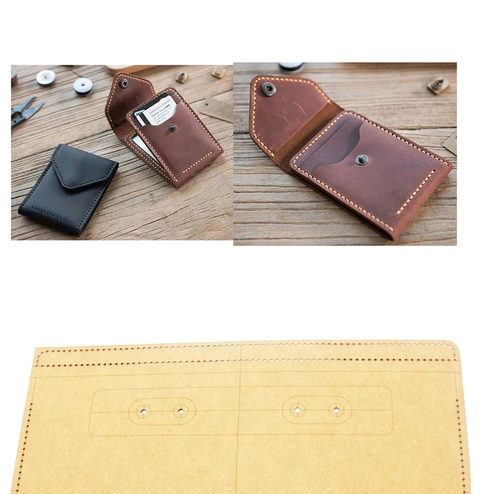 DIY leather craft folded cardholder wallet die cutting kraft paper sewing pattern hollowed stencil template