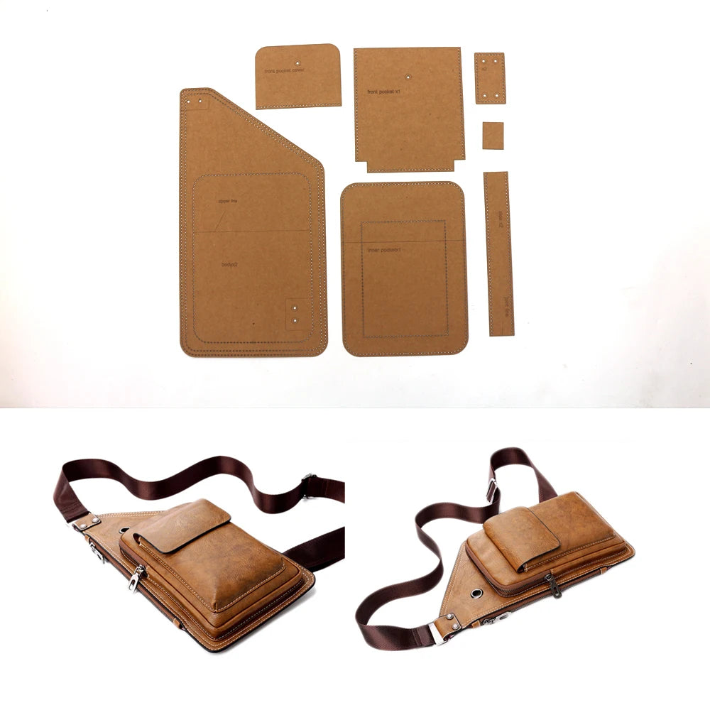 DIY leather craft men big size chest bag kraft template sewing pattern set 37x20cm