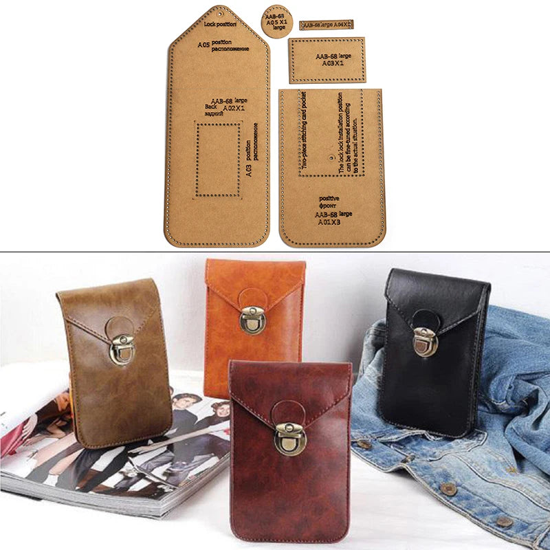 DIY Mini Handmade Leather Mobile Phone Bag Sewing Template - Perfect for Leather Lovers!