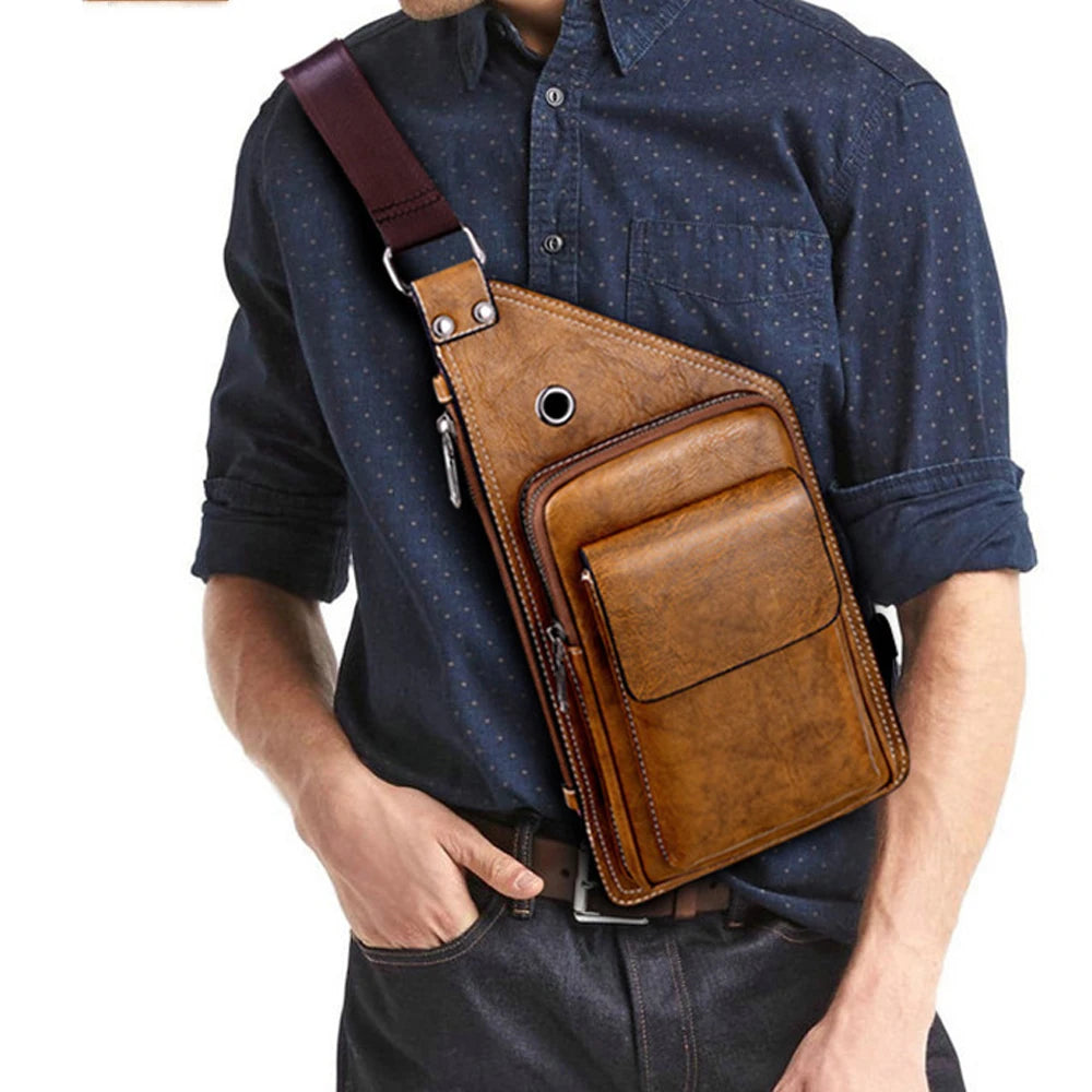 DIY leather craft men big size chest bag kraft template sewing pattern set 37x20cm