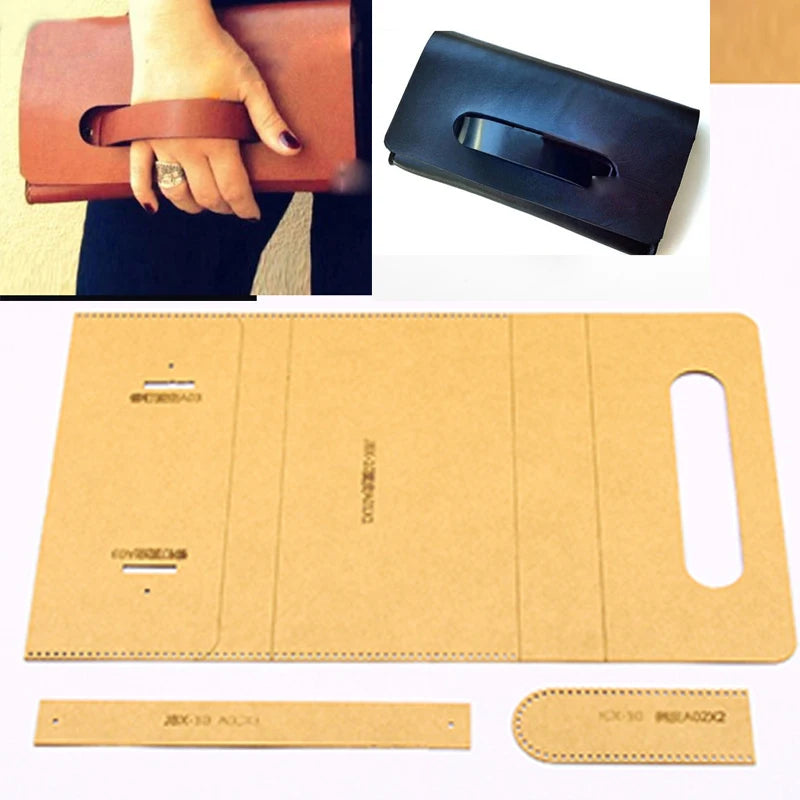 DIY leather craft handbag clutch heavy weight 500gsm kraft paper pattern template stencil 22x12x2.5cm