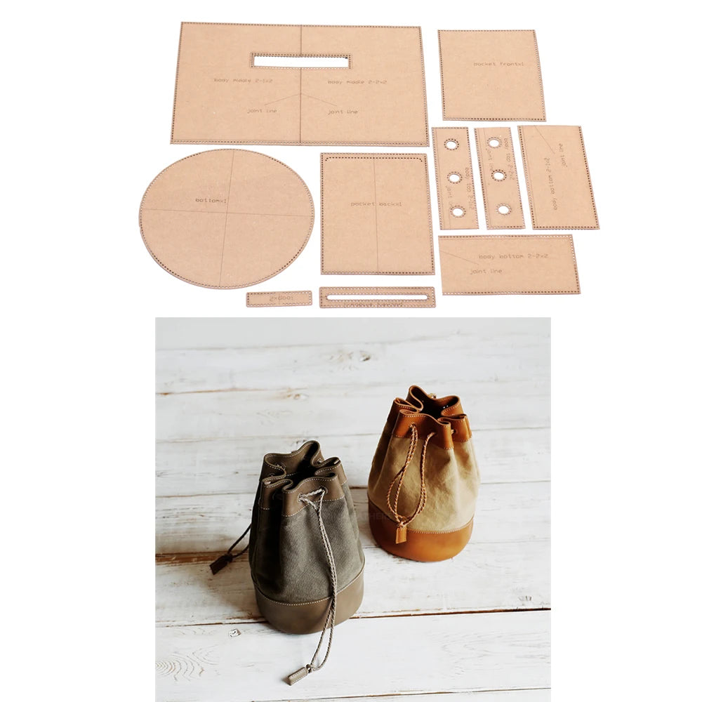 diy Leather kraft bucket  handbag die cutting kraft paper sewing pattern hollowed stencil template 21x32x21cm