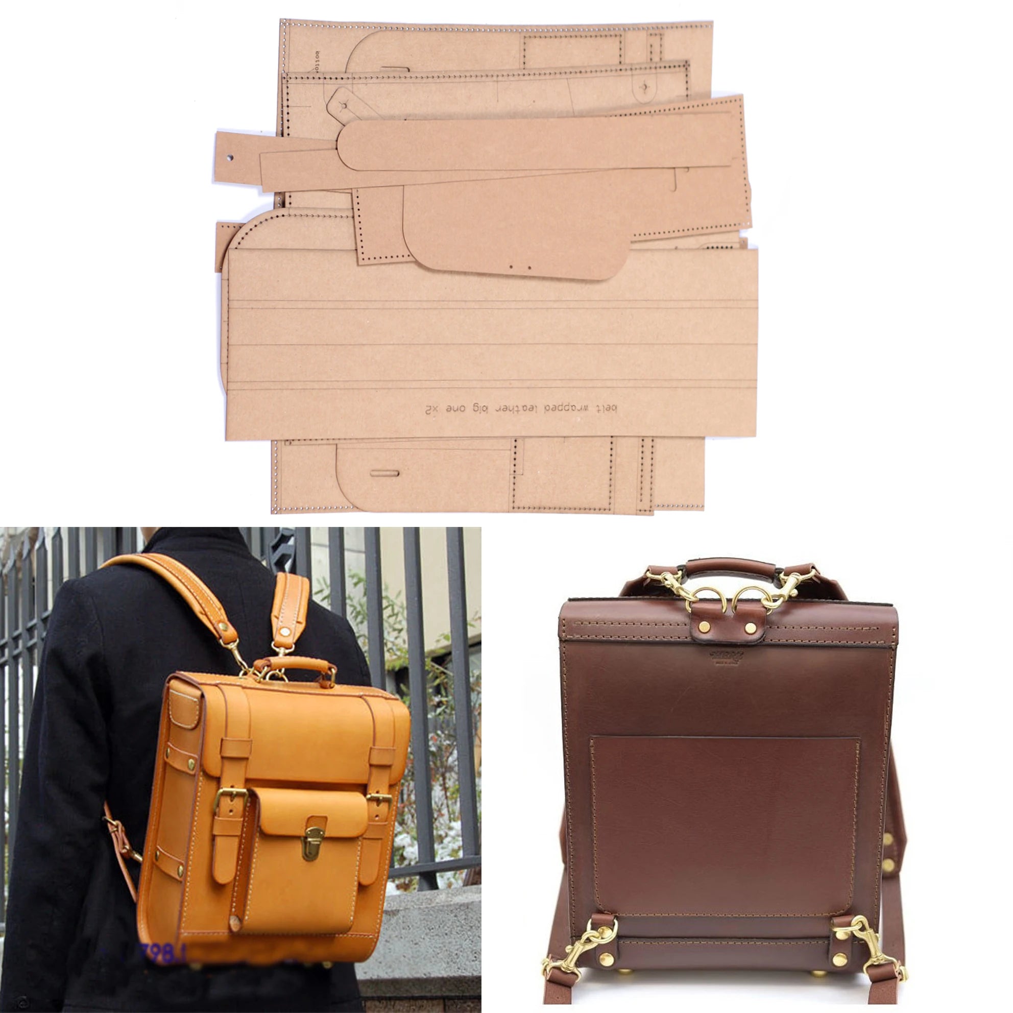 DIY leather craft  backpack 500gsm kraft paper sewing pattern hollowed stencil template S M L 3 size